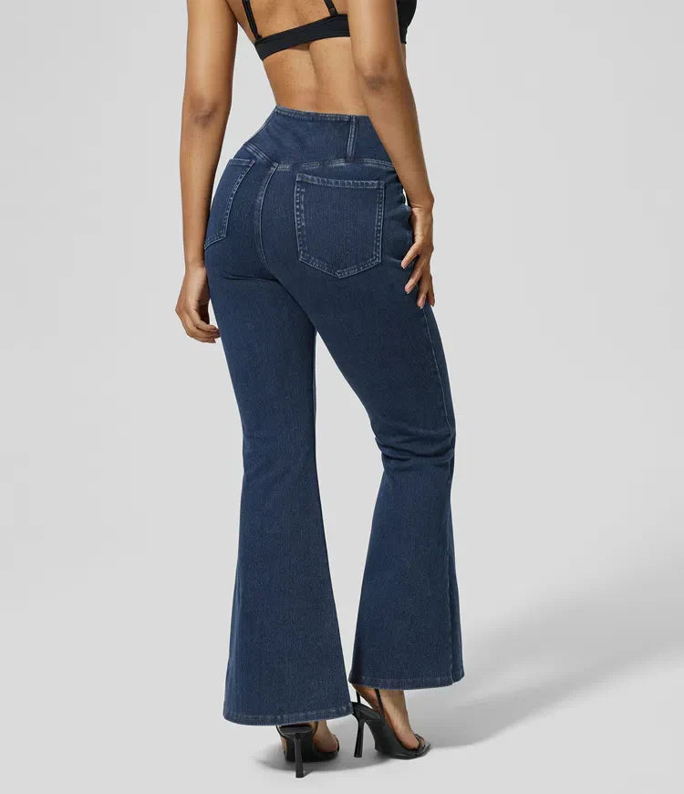 Bella Flare Jeans with High Waist Crossover Pockets