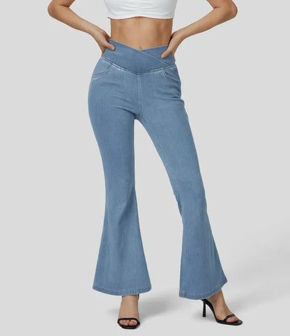 Bella Flare Jeans with High Waist Crossover Pockets