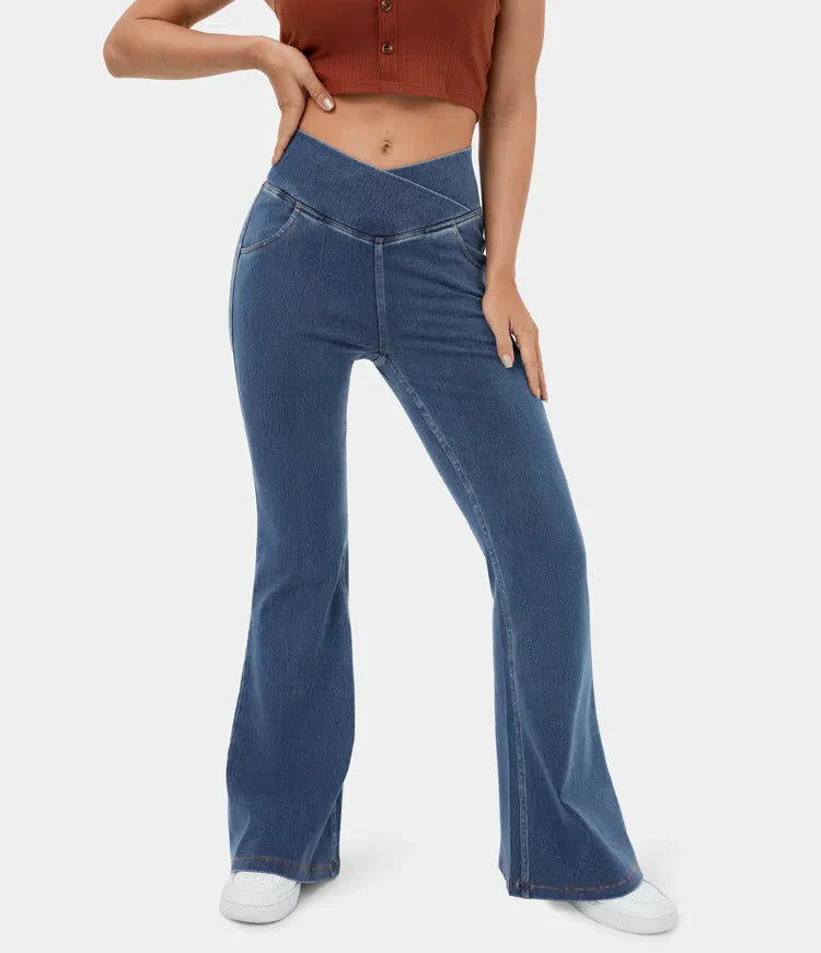 Bella Flare Jeans with High Waist Crossover Pockets