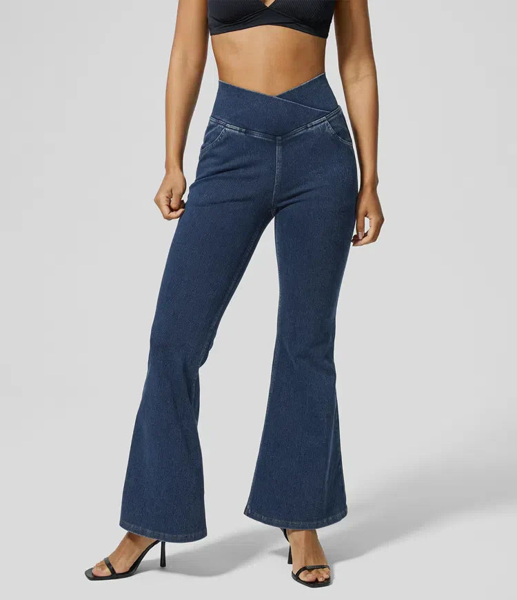 Bella Flare Jeans with High Waist Crossover Pockets