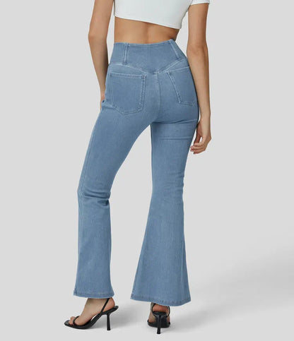 Bella Flare Jeans with High Waist Crossover Pockets