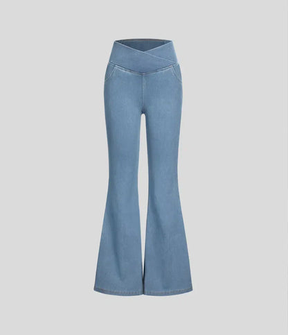 Bella Flare Jeans with High Waist Crossover Pockets