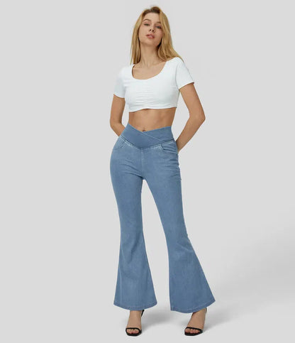 Bella Flare Jeans with High Waist Crossover Pockets