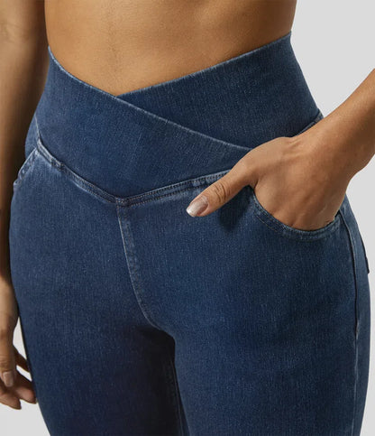 Bella Flare Jeans with High Waist Crossover Pockets