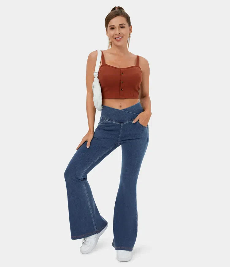 Bella Flare Jeans with High Waist Crossover Pockets