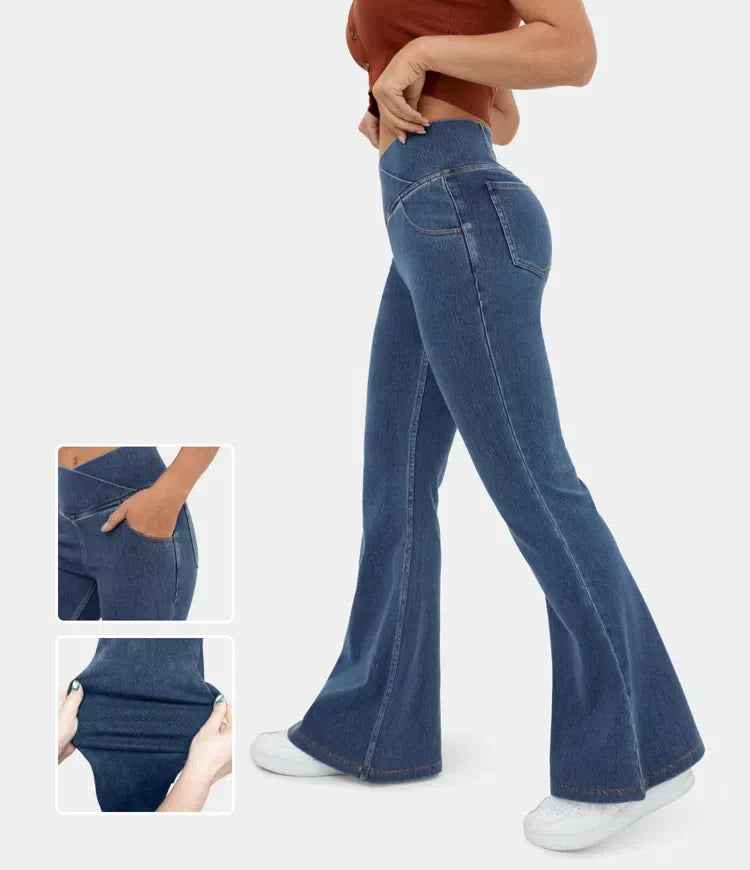 Bella Flare Jeans with High Waist Crossover Pockets