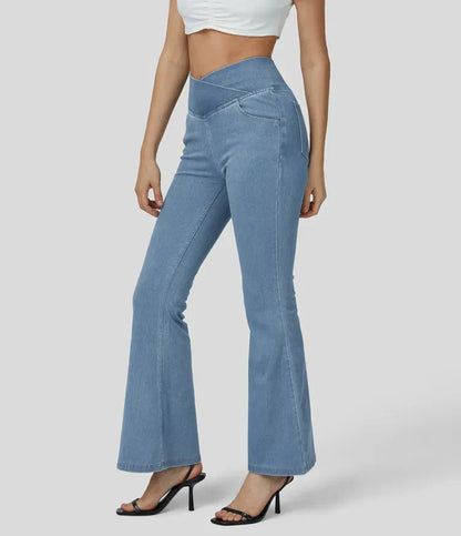 Bella Flare Jeans with High Waist Crossover Pockets