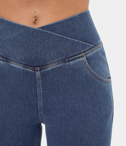 Bella Flare Jeans with High Waist Crossover Pockets