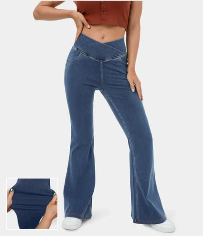 Bella Flare Jeans with High Waist Crossover Pockets