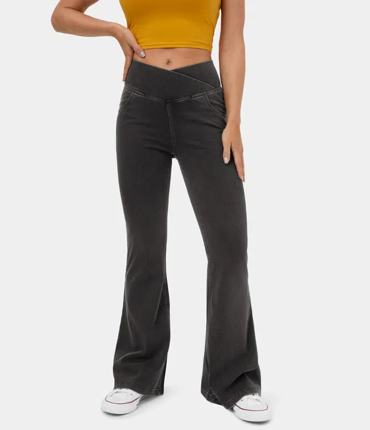 Bella Flare Jeans with High Waist Crossover Pockets