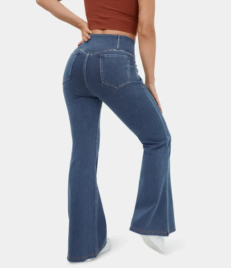 Bella Flare Jeans with High Waist Crossover Pockets