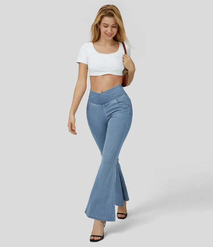 Bella Flare Jeans with High Waist Crossover Pockets